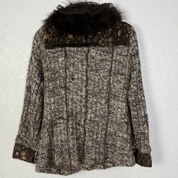 Y2K Size M Fairy Grunge Ruffled Cardigan Racoon Fur Trim Whimsigoth Brown - Picture 6 of 10